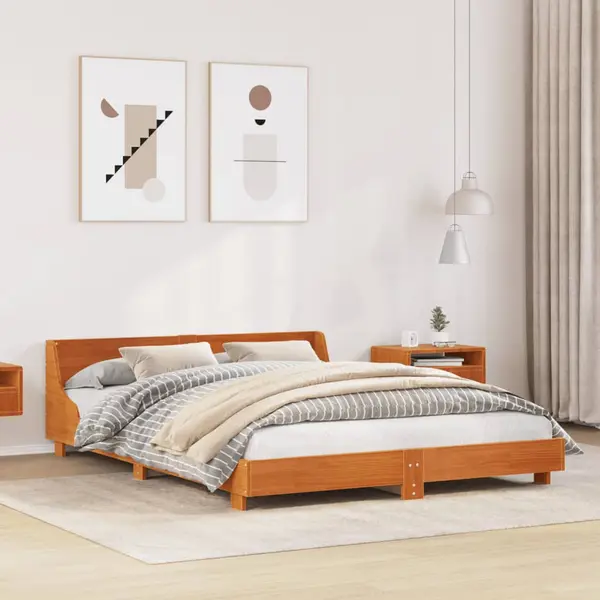 Gossi cadru pat fara saltea, maro ceruit, 120x200 cm, lemn masiv pin
