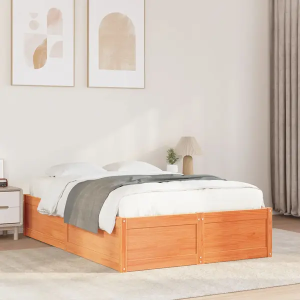 Gossi cadru pat fara saltea, maro ceruit, 120x200 cm, lemn masiv pin