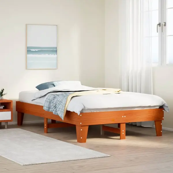 Gossi cadru pat fara saltea, maro ceruit, 135x190 cm, lemn masiv pin