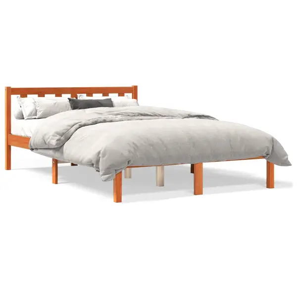 Gossi cadru pat fara saltea, maro ceruit, 135x190 cm, lemn masiv pin