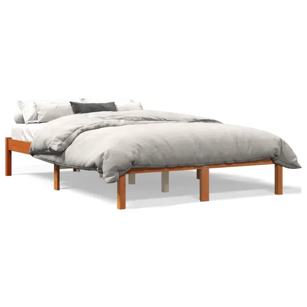 Gossi cadru pat fara saltea, maro ceruit, 135x190 cm, lemn masiv pin