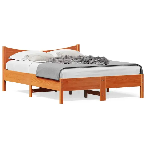 Gossi cadru pat fara saltea, maro ceruit, 135x190 cm, lemn masiv pin
