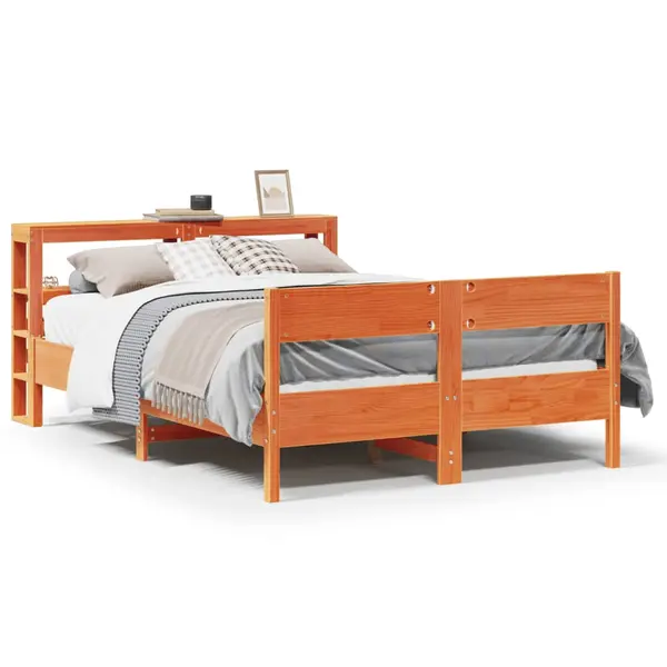 Gossi cadru pat fara saltea, maro ceruit, 135x190 cm, lemn masiv pin