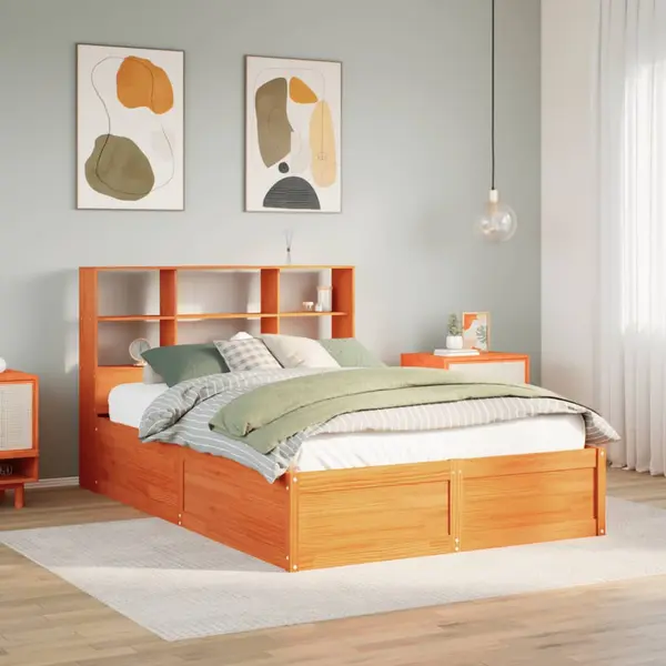 Gossi cadru pat fara saltea, maro ceruit, 140x190 cm, lemn masiv pin
