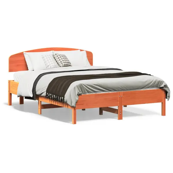 Gossi cadru pat fara saltea, maro ceruit, 140x190 cm, lemn masiv pin
