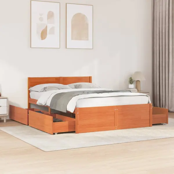 Gossi cadru pat fara saltea, maro ceruit, 140x190 cm, lemn masiv pin
