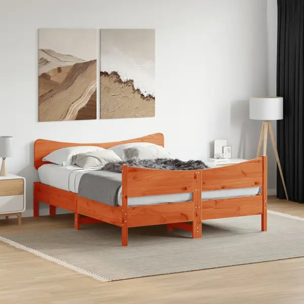 Gossi cadru pat fara saltea, maro ceruit, 140x190 cm, lemn masiv pin