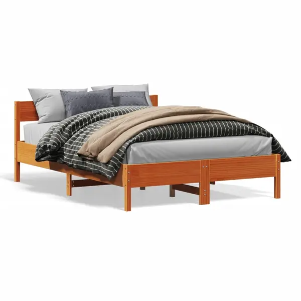 Gossi cadru pat fara saltea, maro ceruit, 140x190 cm, lemn masiv pin