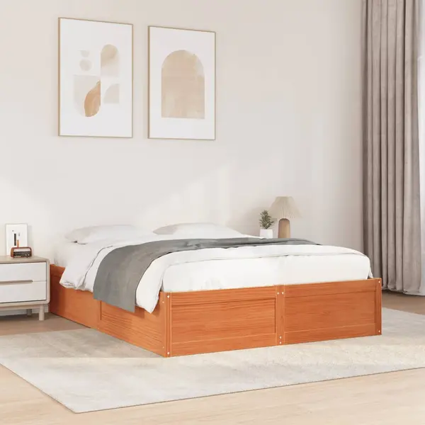 Gossi cadru pat fara saltea, maro ceruit, 140x190 cm, lemn masiv pin