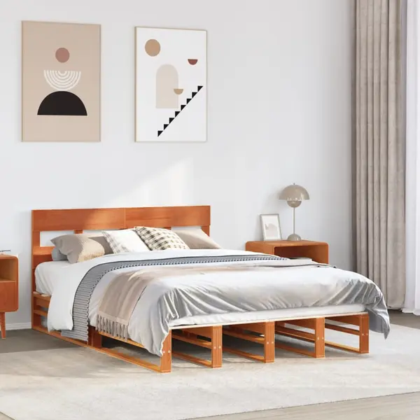 Gossi cadru pat fara saltea, maro ceruit, 140x190 cm, lemn masiv pin