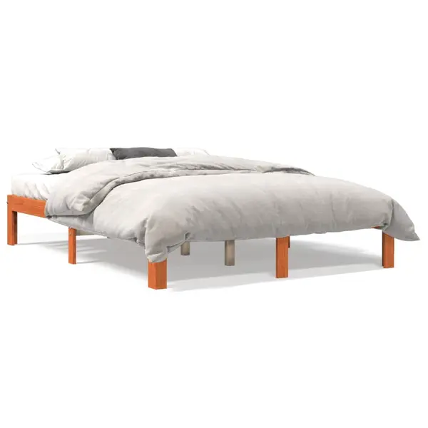 Gossi cadru pat fara saltea, maro ceruit, 140x190 cm, lemn masiv pin