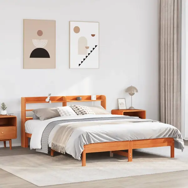 Gossi cadru pat fara saltea, maro ceruit, 160x200 cm, lemn masiv pin