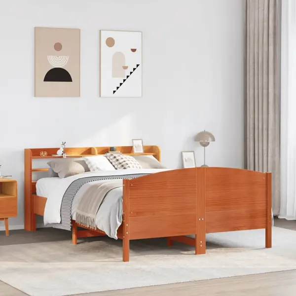 Gossi cadru pat fara saltea, maro ceruit, 160x200 cm, lemn masiv pin