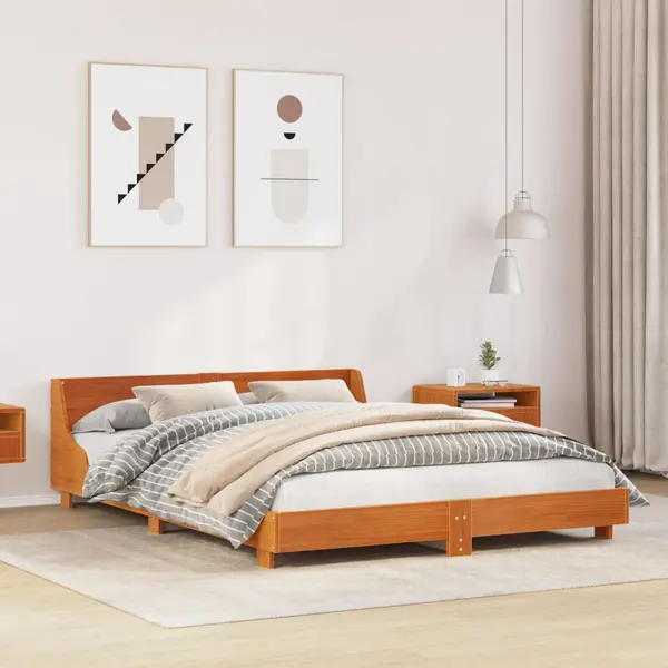 Gossi cadru pat fara saltea, maro ceruit, 160x200 cm, lemn masiv pin