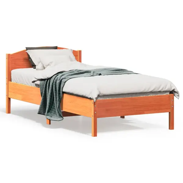 Gossi cadru pat fara saltea, maro ceruit, 75x190 cm, lemn masiv pin