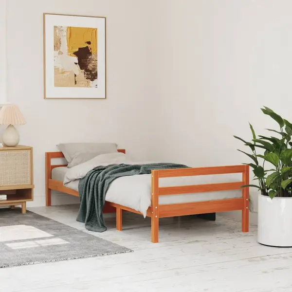 Gossi cadru pat fara saltea, maro ceruit, 75x190 cm, lemn masiv pin