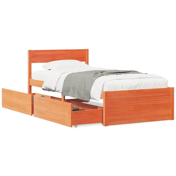 Gossi cadru pat fara saltea, maro ceruit, 75x190 cm, lemn masiv pin