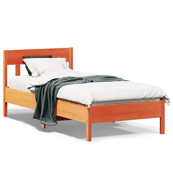 Gossi cadru pat fara saltea, maro ceruit, 75x190 cm, lemn masiv pin