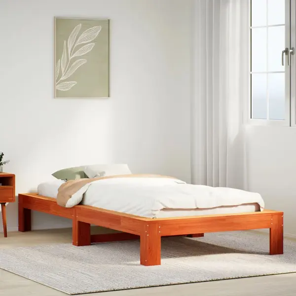 Gossi cadru pat fara saltea, maro ceruit, 75x190 cm, lemn masiv pin