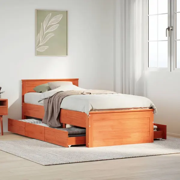 Gossi cadru pat fara saltea, maro ceruit, 75x190 cm, lemn masiv pin