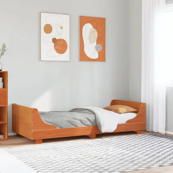 Gossi cadru pat fara saltea, maro ceruit, 75x190 cm, lemn masiv pin