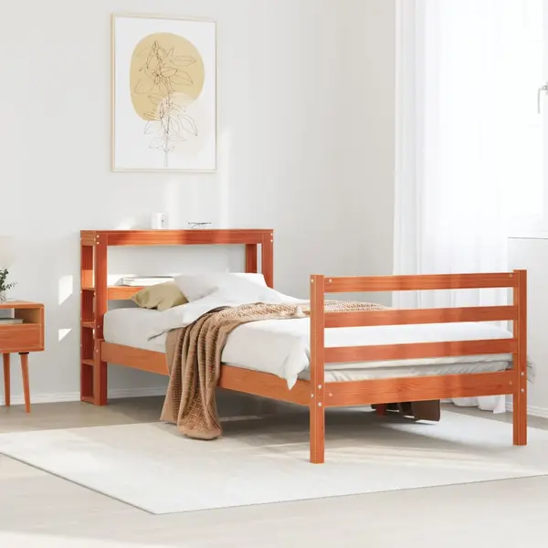 Gossi cadru pat fara saltea, maro ceruit, 75x190 cm, lemn masiv pin