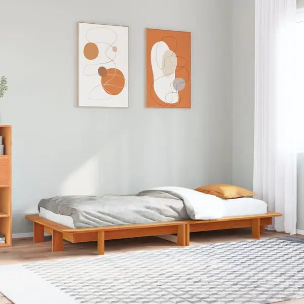 Gossi cadru pat fara saltea, maro ceruit, 75x190 cm, lemn masiv pin