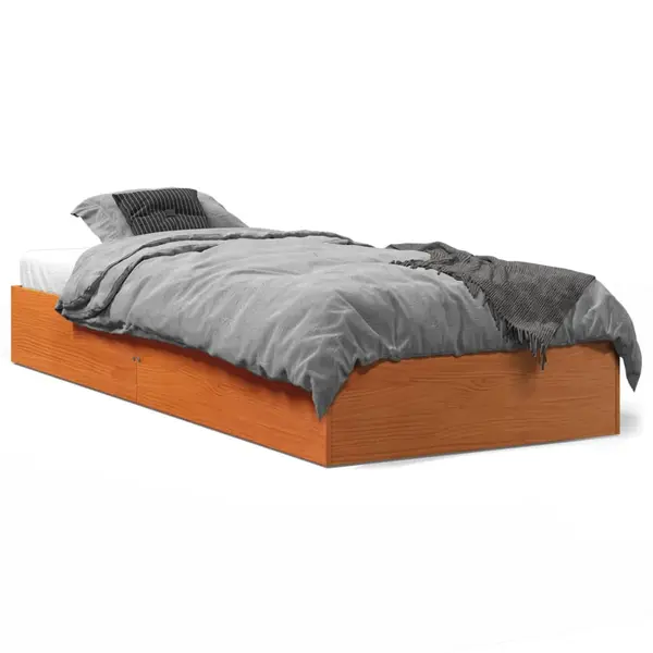 Gossi cadru pat fara saltea, maro ceruit, 90x190 cm, lemn masiv pin