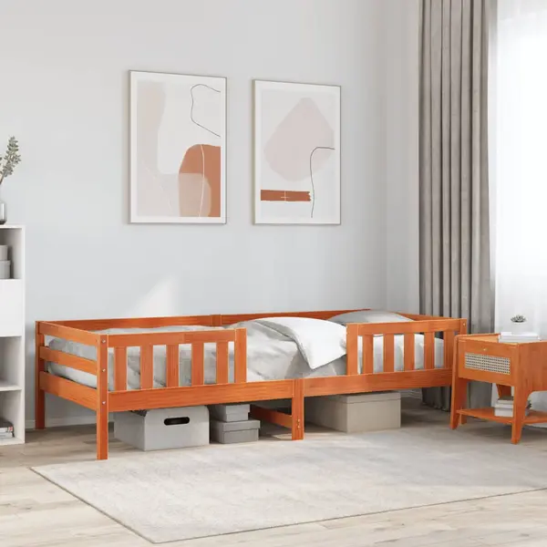 Gossi cadru pat fara saltea, maro ceruit, 90x190 cm, lemn masiv pin