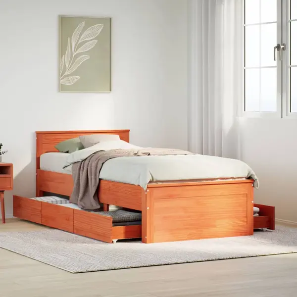 Gossi cadru pat fara saltea, maro ceruit, 90x190 cm, lemn masiv pin