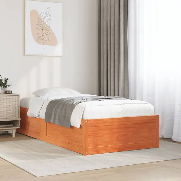 Gossi cadru pat fara saltea, maro ceruit, 90x190 cm, lemn masiv pin