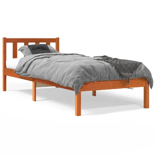 Gossi cadru pat fara saltea, maro ceruit, 90x190 cm, lemn masiv pin