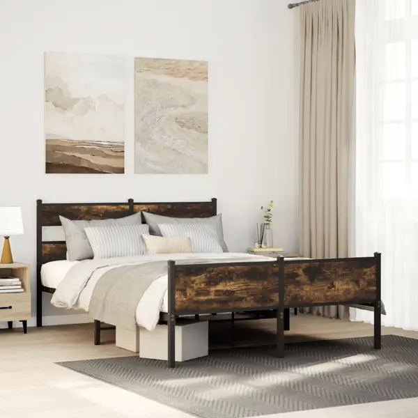 Gossi cadru pat fara saltea stejar afumat, 140x190 cm, lemn prelucrat