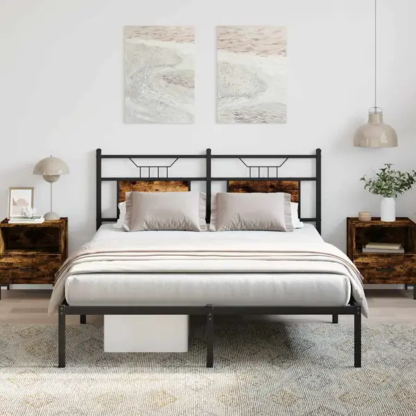 Gossi cadru pat fara saltea stejar afumat, 140x190 cm, lemn prelucrat