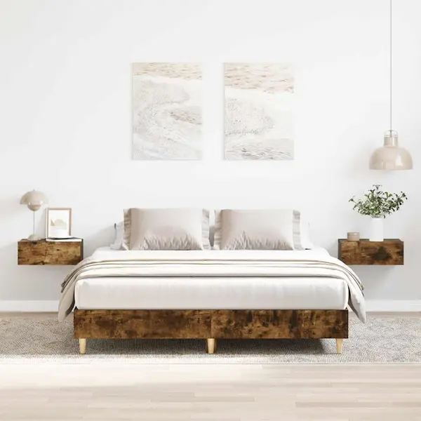 Gossi cadru pat fara saltea stejar afumat 150x200 cm lemn prelucrat