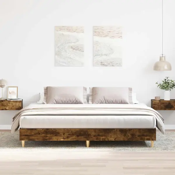Gossi cadru pat fara saltea stejar afumat 200x200 cm lemn prelucrat