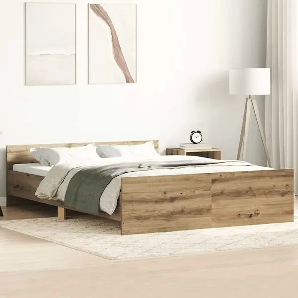 Gossi cadru pat fara saltea stejar artisan 120x200cm lemn prelucrat