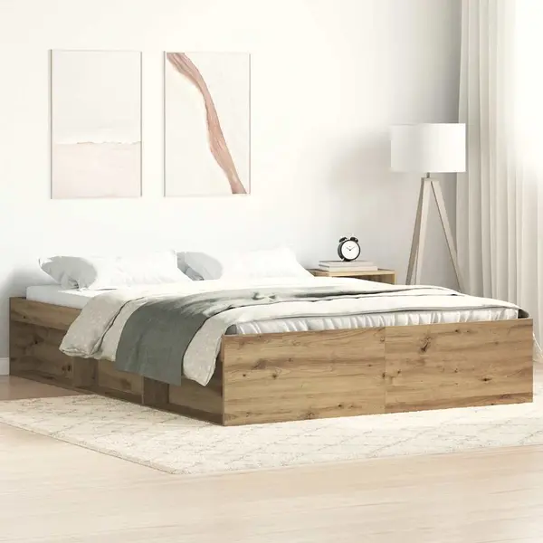 Gossi cadru pat fara saltea stejar artisan 140x200cm lemn prelucrat