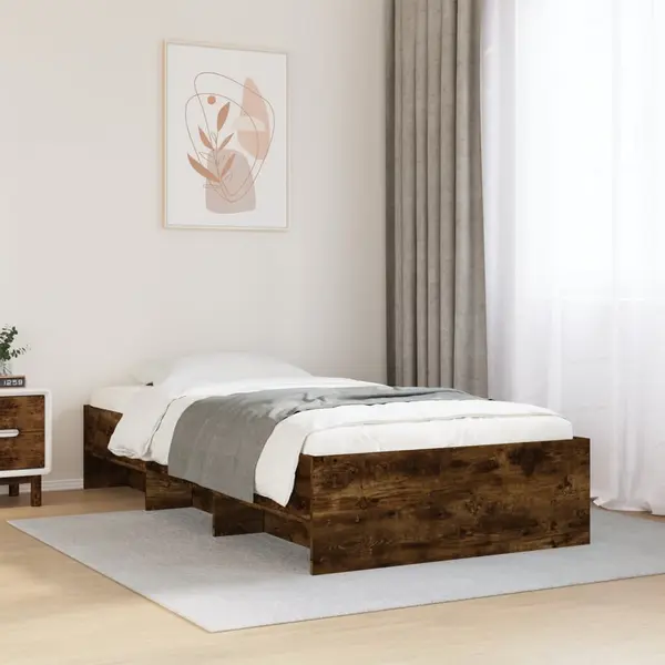 Gossi cadru pat fara saltea stejar fumuriu 100x200 cm lemn prelucrat