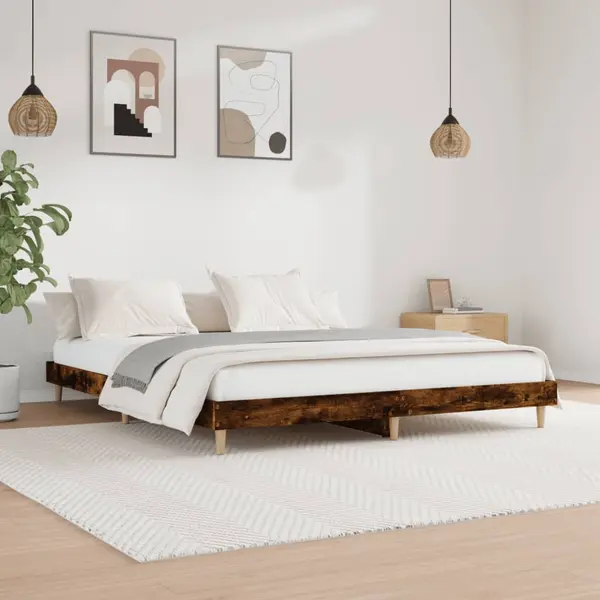 Gossi cadru pat fara saltea stejar fumuriu 120x200 cm, lemn prelucrat