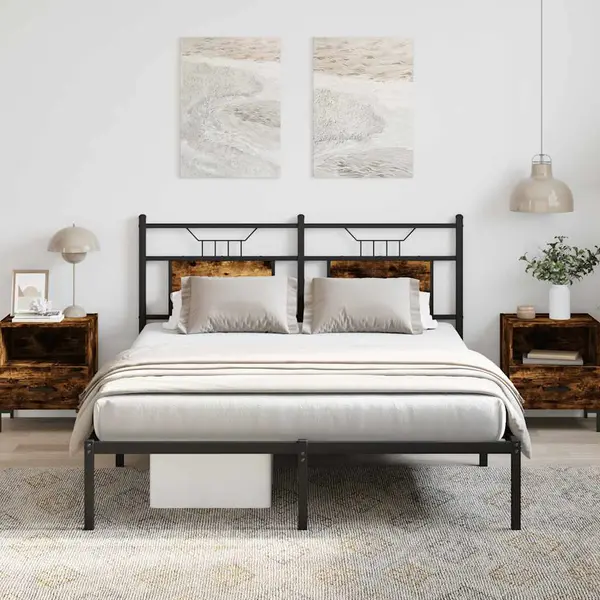 Gossi cadru pat fara saltea, stejar fumuriu 137x190 cm lemn prelucrat