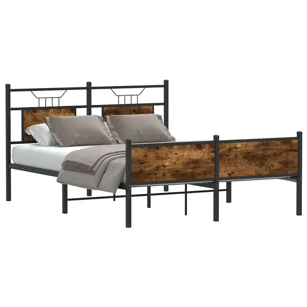 Gossi cadru pat fara saltea, stejar fumuriu 137x190 cm lemn prelucrat