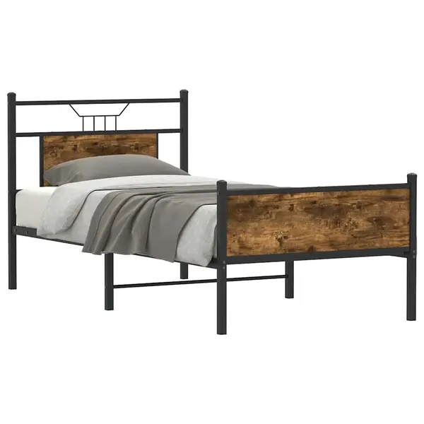 Gossi cadru pat fara saltea, stejar fumuriu 75x190 cm lemn prelucrat