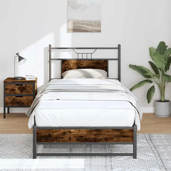 Gossi cadru pat fara saltea, stejar fumuriu 75x190 cm lemn prelucrat