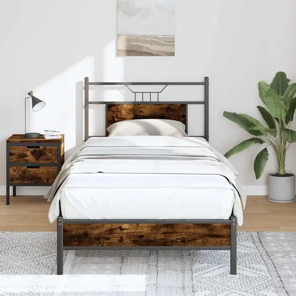 Gossi cadru pat fara saltea, stejar fumuriu 80x200 cm lemn prelucrat