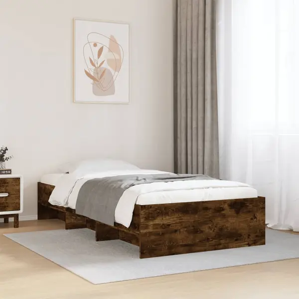 Gossi cadru pat fara saltea stejar fumuriu, 90x200 cm, lemn prelucrat