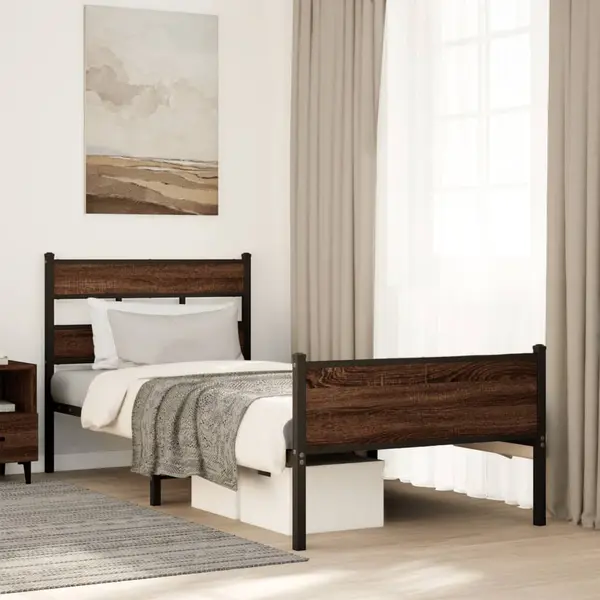 Gossi cadru pat fara saltea, stejar maro, 100x190 cm, lemn prelucrat