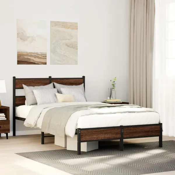 Gossi cadru pat fara saltea stejar maro 120x190 cm, lemn prelucrat