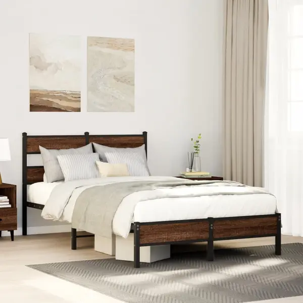 Gossi cadru pat fara saltea stejar maro 120x200 cm, lemn prelucrat