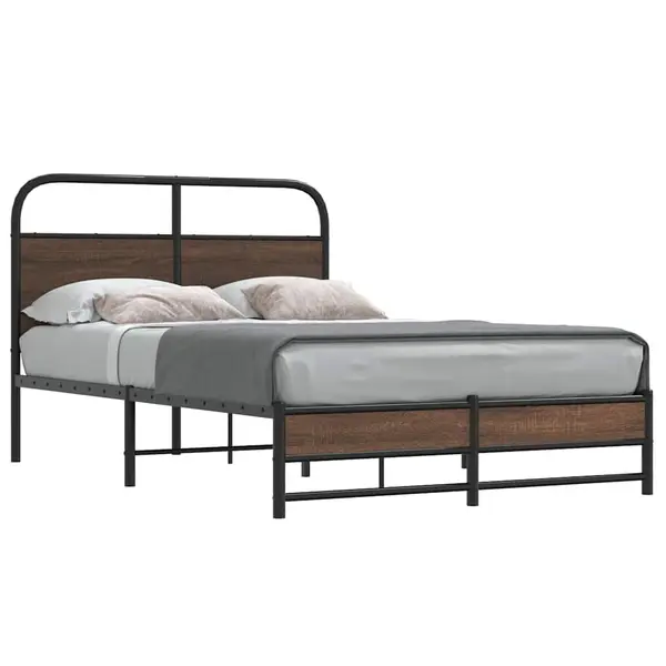 Gossi cadru pat fara saltea stejar maro, 135x190 cm, lemn prelucrat